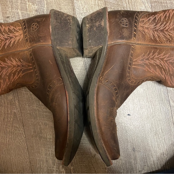 Ariat Brown Leather cowboy Boots with Pink Trim size 7.5 - Picture 7 of 9